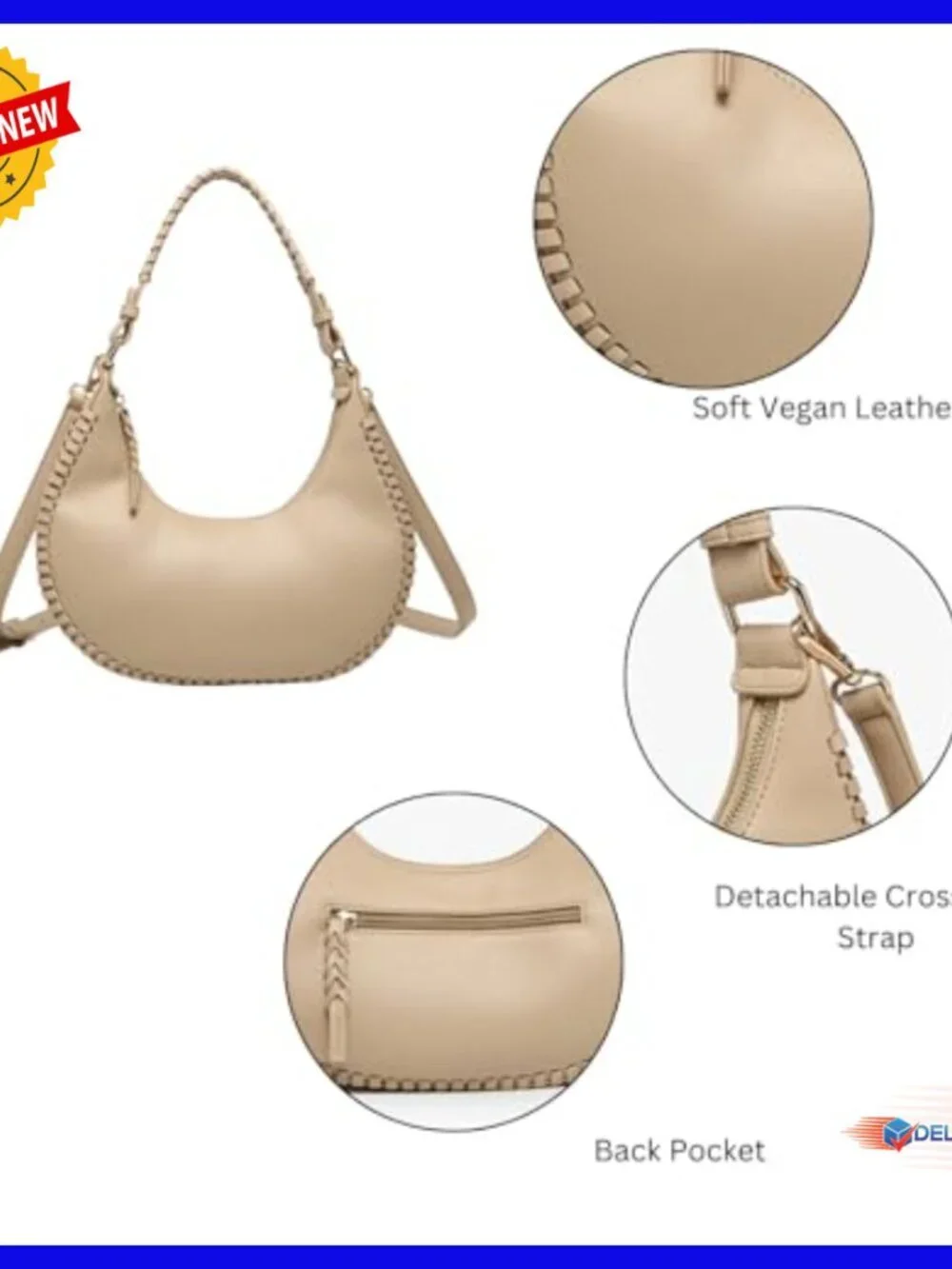 Vegan Leather Crescent Shoulder Bag Crossbody Hobo Purse Medium Size